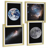 BILDER SET 4er Set - 50x50 cm & 40x60 cm Goldrahmen - Galaxie Weltraum Mond - Goldfarben, Kunststoff (50/50cm) - TULUP