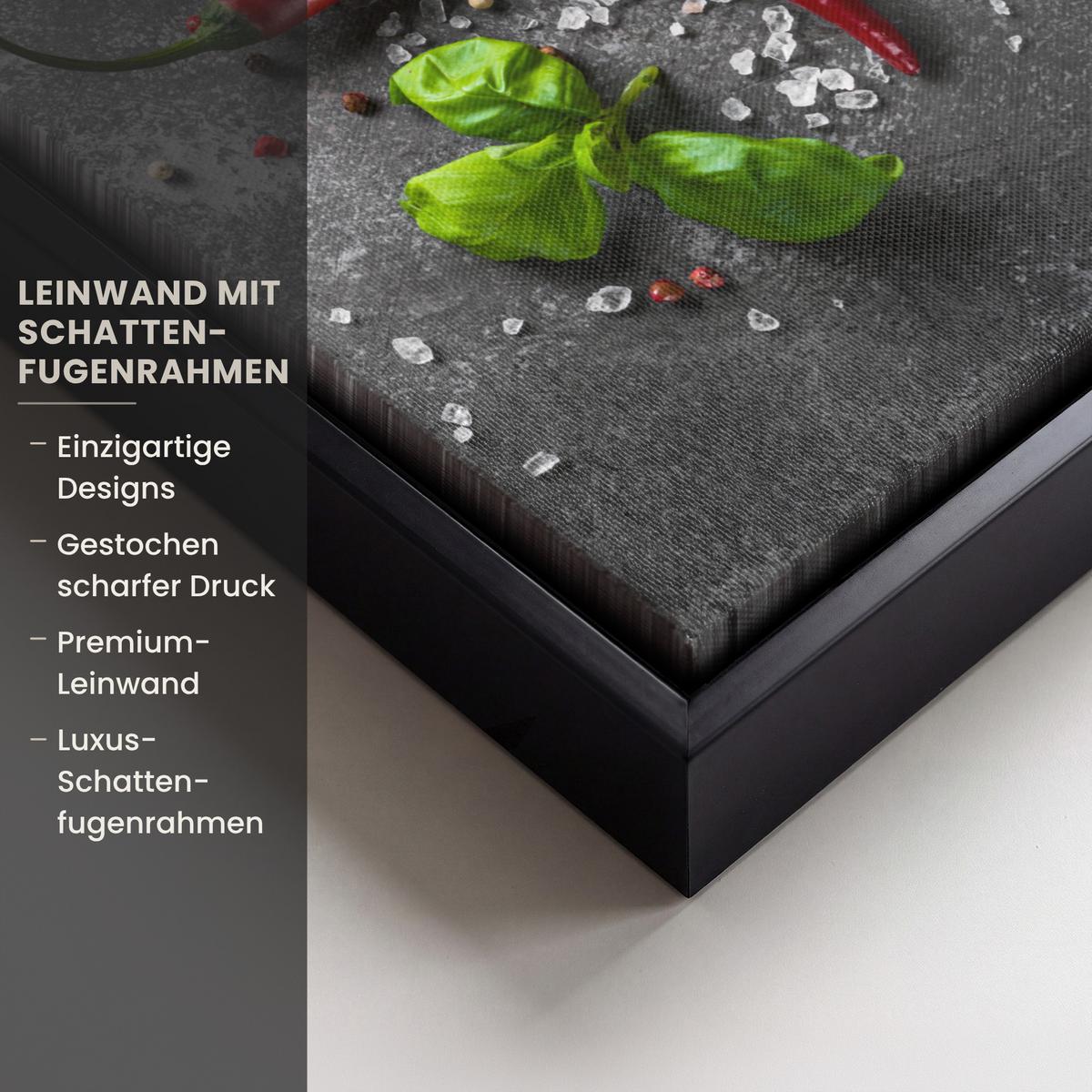 LEINWAND Bilder mit Rahmen - Pfeffer - Kräuter - Gewürze - Beton - 20x30 - Dunkelgrau, Textil (20/30cm) - MuchoWow
