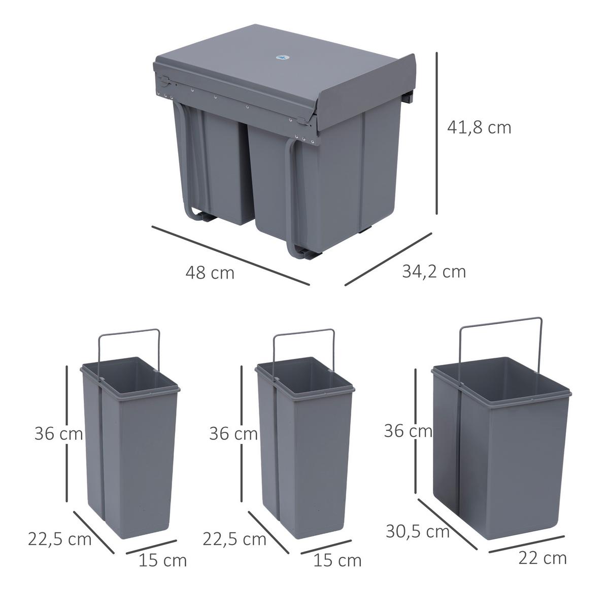 ABFALLEIMER aus Kunststoff Metall Grau - Grau, Metall (34.2/41.8/48cm) - HOMCOM