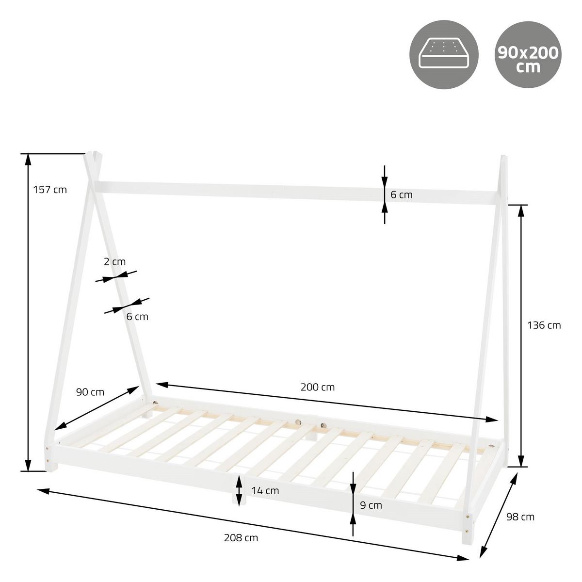 KINDERBETT Tipi mit Matratze 90x200 cm Weiß - Weiß, Holz (90/200cm) - ML-DESIGN