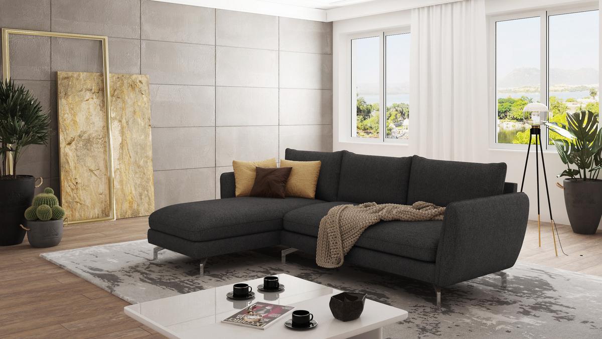 ECKSOFA Elou Graphit Microfaser - Chromfarben/Graphitfarben, Holz/Textil (261/167cm) - S-Style Möbel