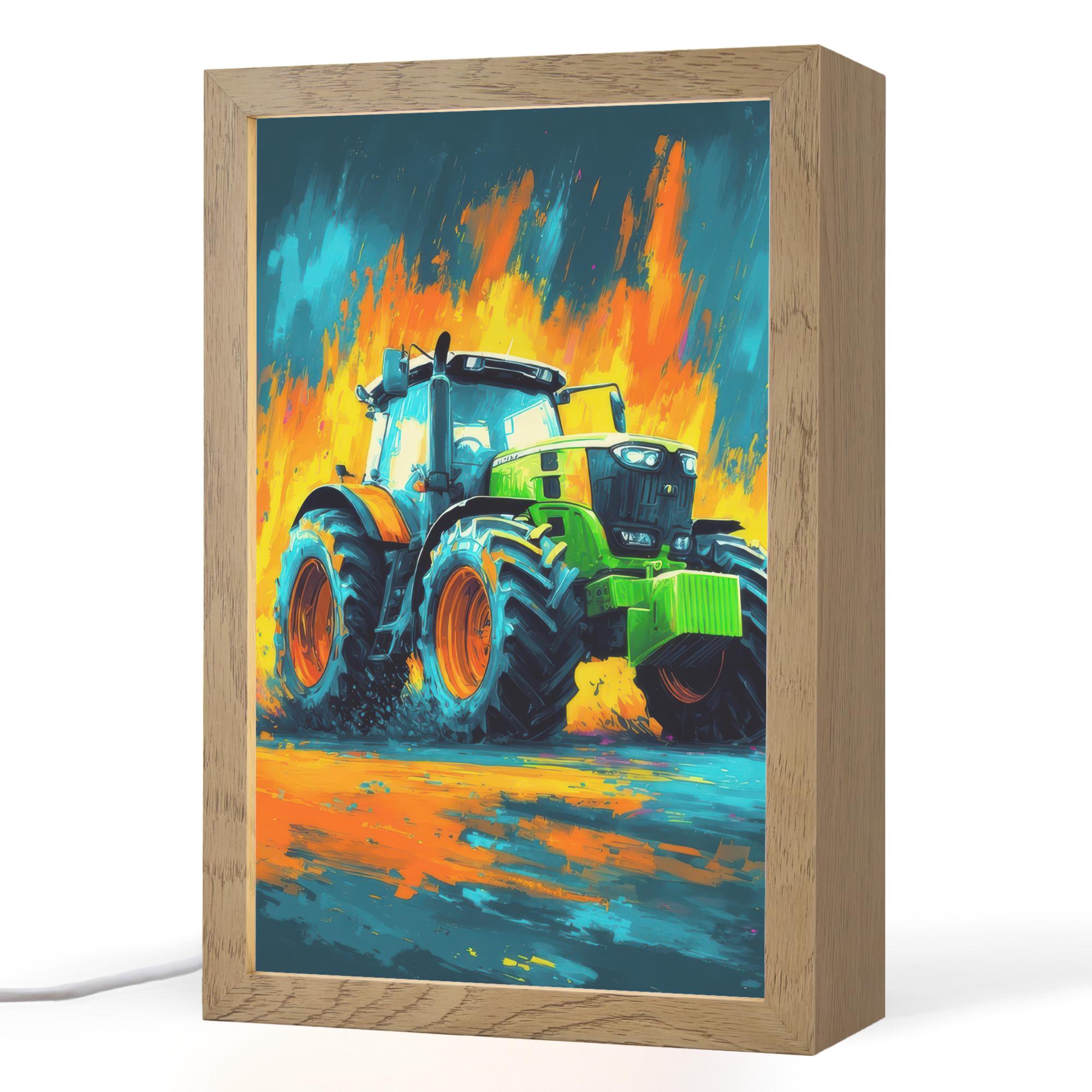 NACHTTISCHLAMPE Abstrakt - Traktor - Grün 20x30 cm - Dunkelblau, Holzwerkstoff (8/20/30cm) - OnlyWow