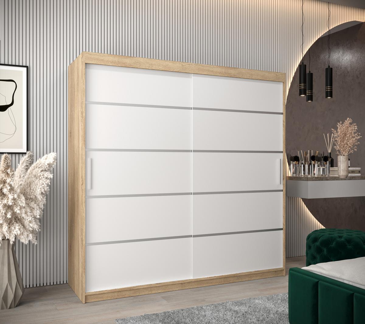 SCHWEBETÜRENSCHRANK 200/200/62 2-türig - Silberfarben/Weiß, Holz/Kunststoff (200/200/62cm) - MÖBEL KRYSPOL