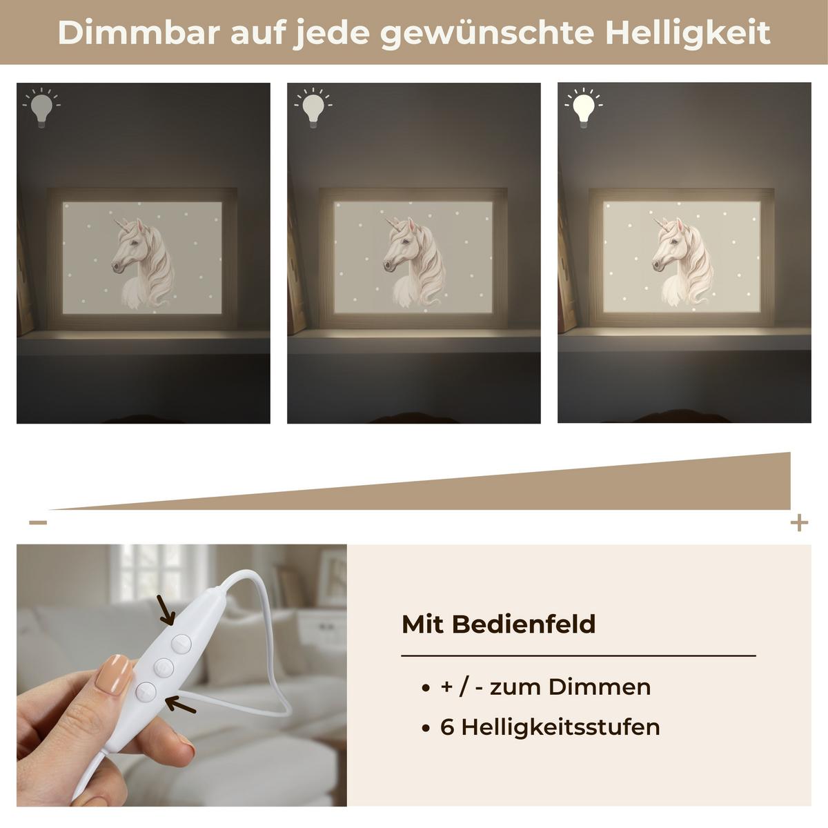 WANDLEUCHTE Einhorn - Weiß - Punkte 20x15 cm - Taupe, Holzwerkstoff (20/15/8cm) - OnlyWow
