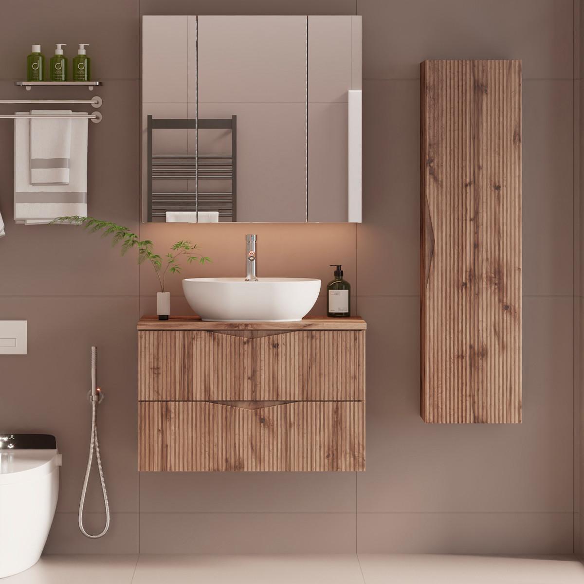 BADMÖBEL 80.6cm Tao 2er-Set Holz - Braun, Holzwerkstoff (80.6/52.2/46.5cm) - Petits-meubles