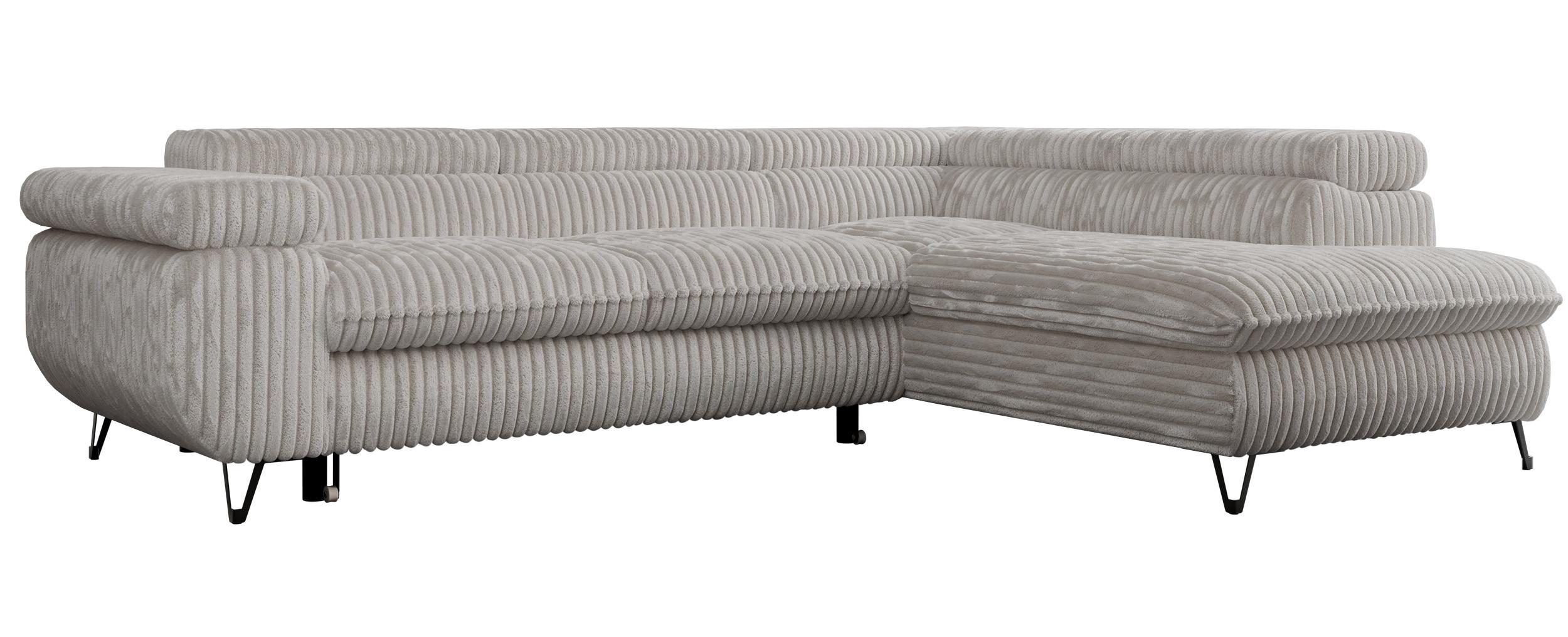 ECKSOFA PEDRO L Hellgrau Cord - Rechts Seite - Hellgrau/Schwarz, Textil/Metall (273/208cm) - MKS