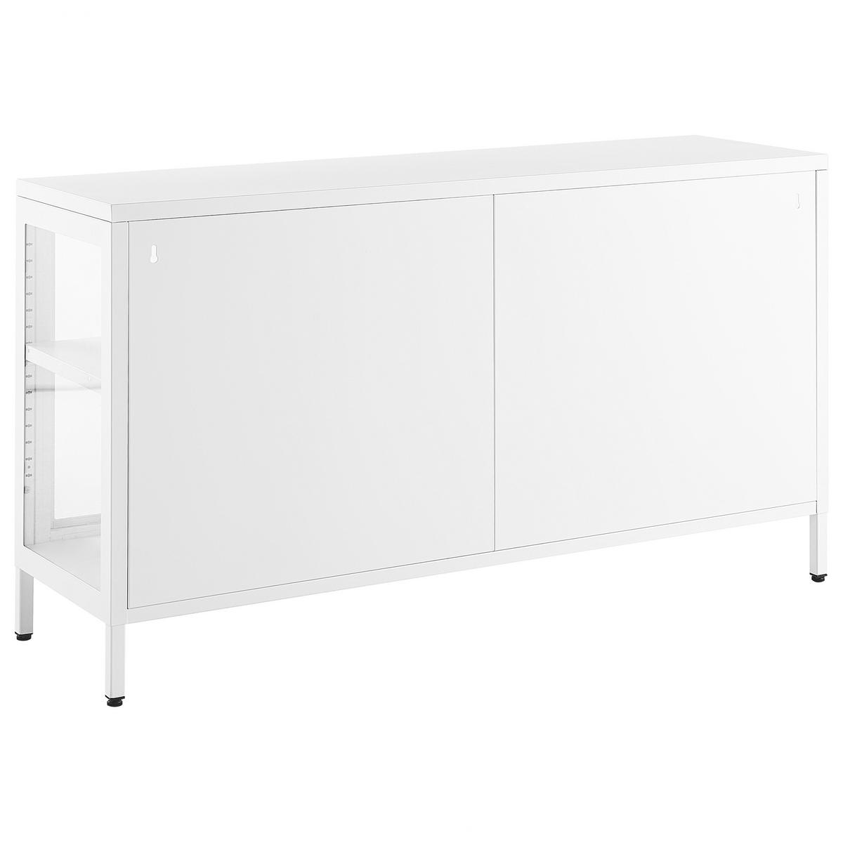 SIDEBOARD mit Glastüren Metall 115 cm Weiß Newport - Weiß, Metall (115/65/35cm) - Beliani