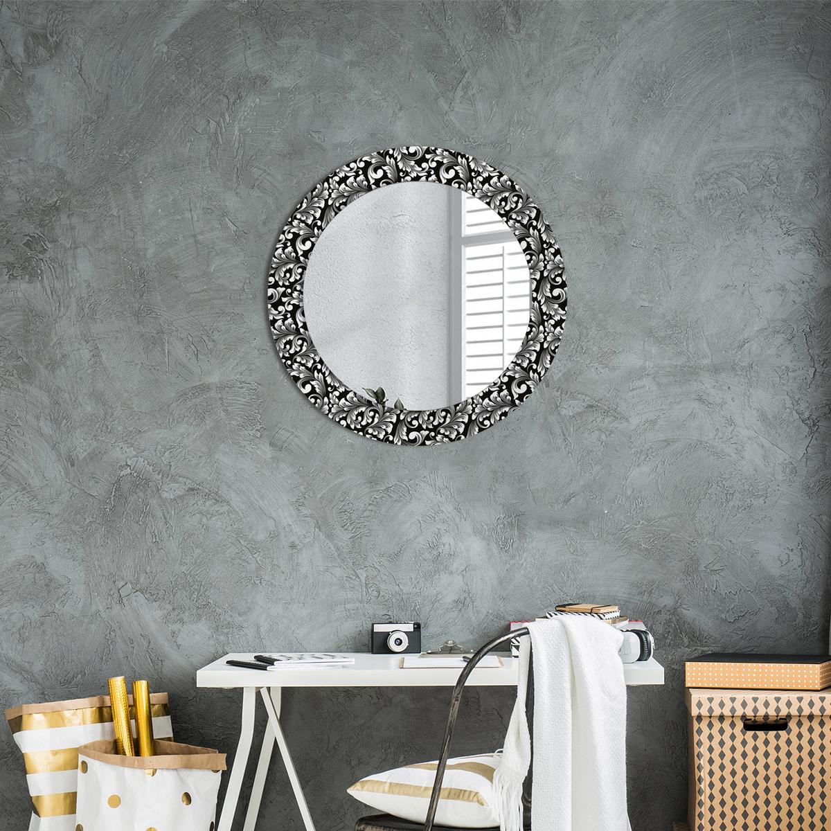 SPIEGEL Rund Ø 60 cm mit Aufdruck - Schwarz/Weiß, Glas (60/60/0.4cm) - Wallfluent