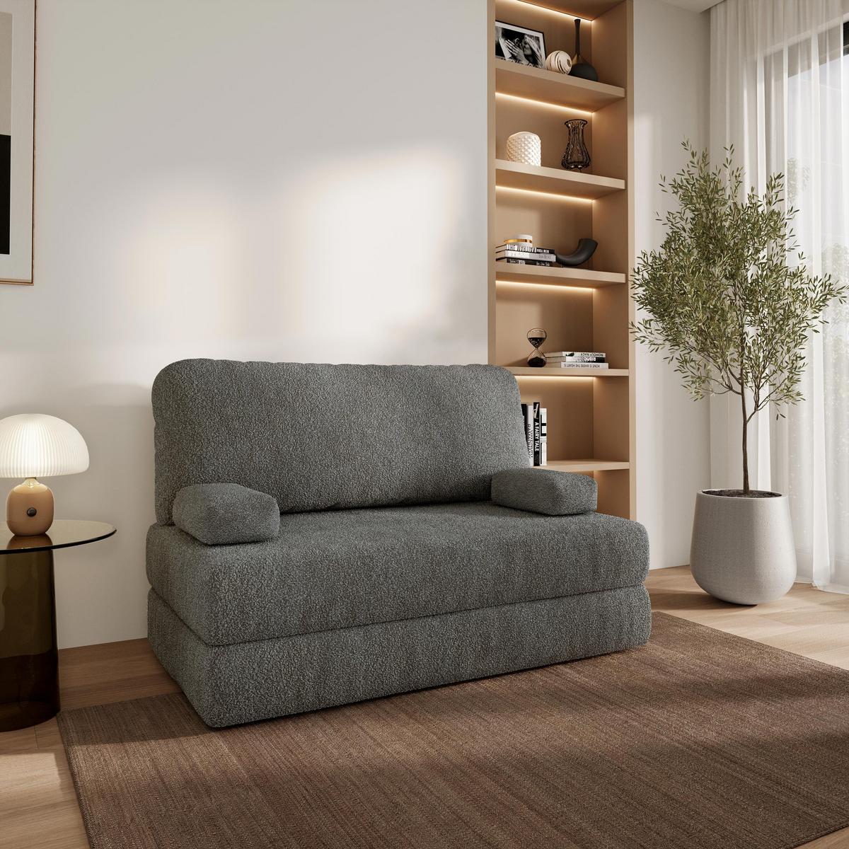 BETTSOFA KESTE aus Schaumstoff Bucle-Stoff Grau Schlaffunktion - Grau, Textil (140/86/60cm) - MASSENO