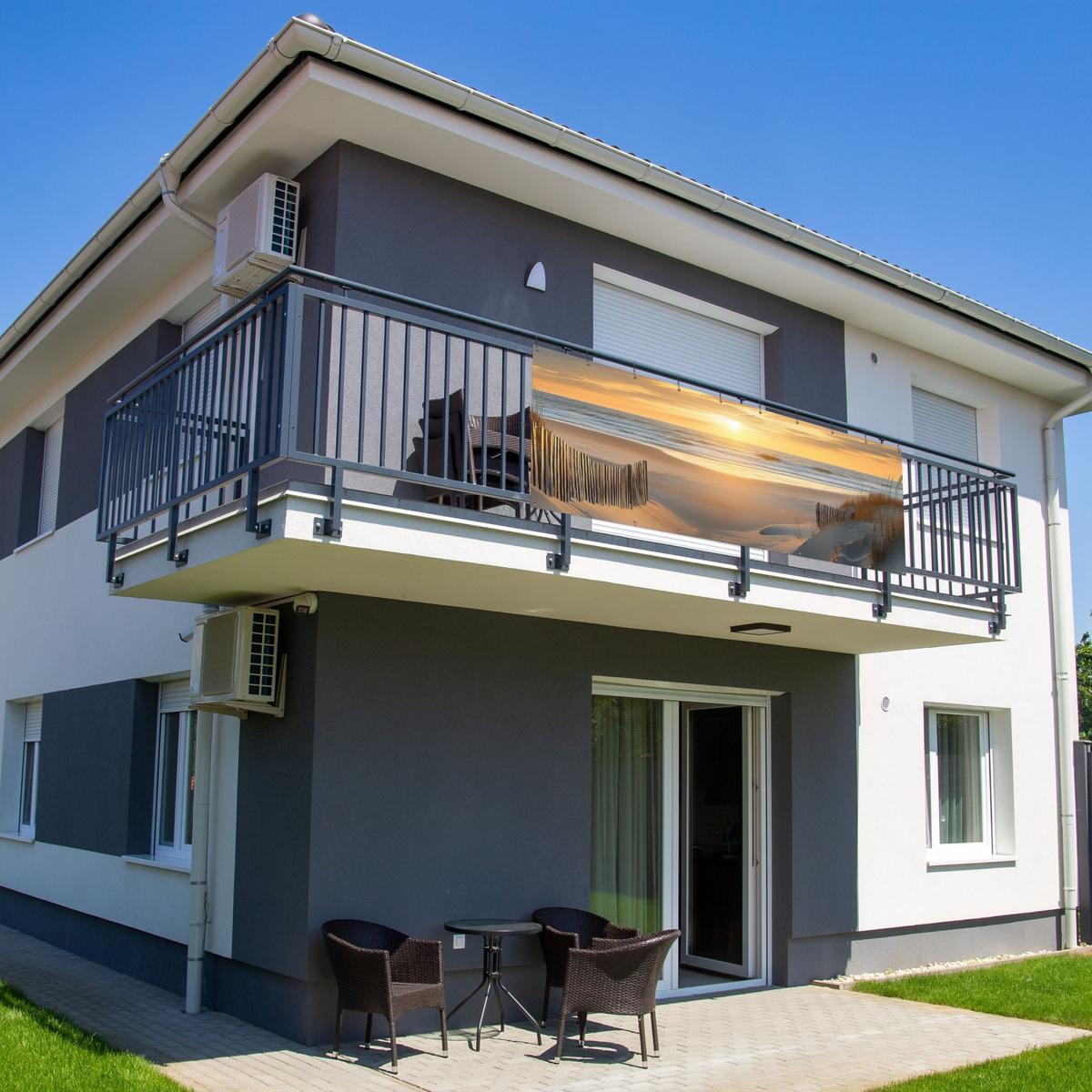BALKON-SICHTSCHUTZ Strand - Dünen - Sonnenuntergang Balkon Deko 300x110 cm - Sandfarben, Kunststoff (300/110cm) - MuchoWow
