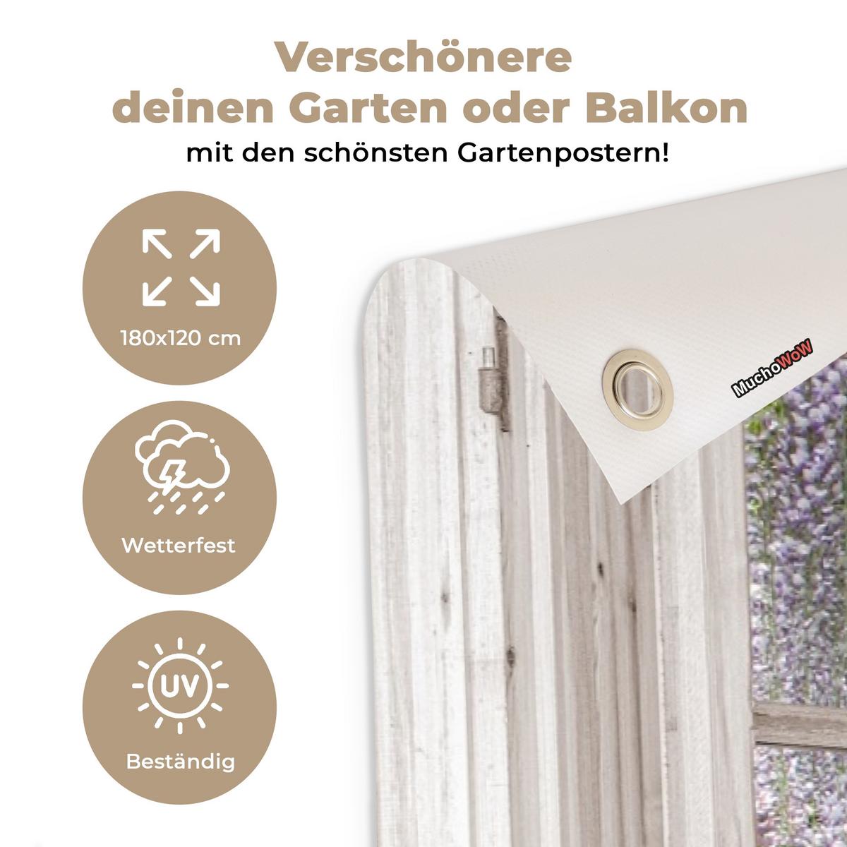 GARTENPOSTER Blauer Regen - Blumen - Aussicht - Baum - Frühling Poster für draußen 180x120 cm - Beige, Kunststoff (180/120/0.2cm) - OnlyWow