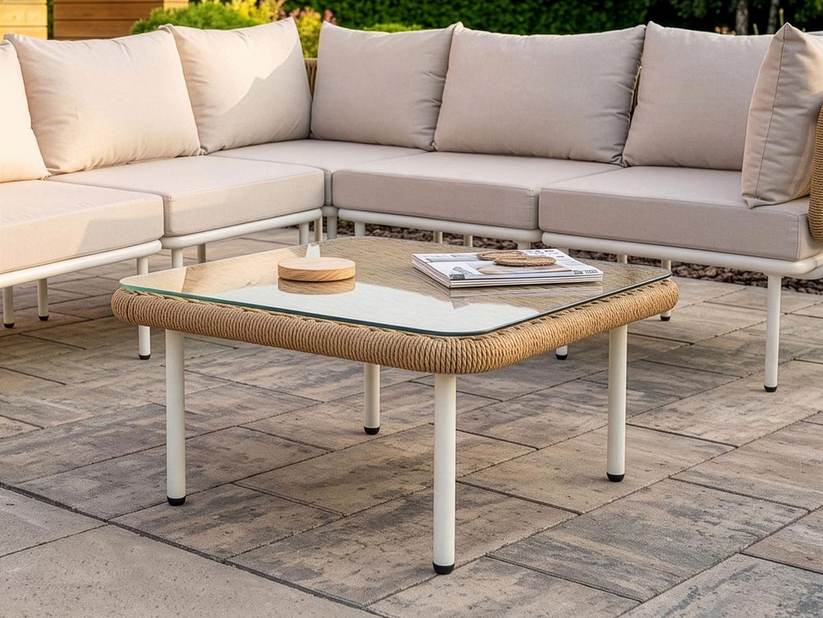 COUCHTISCH 60 cm 60 cm Hellbraun Baucina - Hellbraun/Weiß, Glas (60/60/30cm) - Beliani