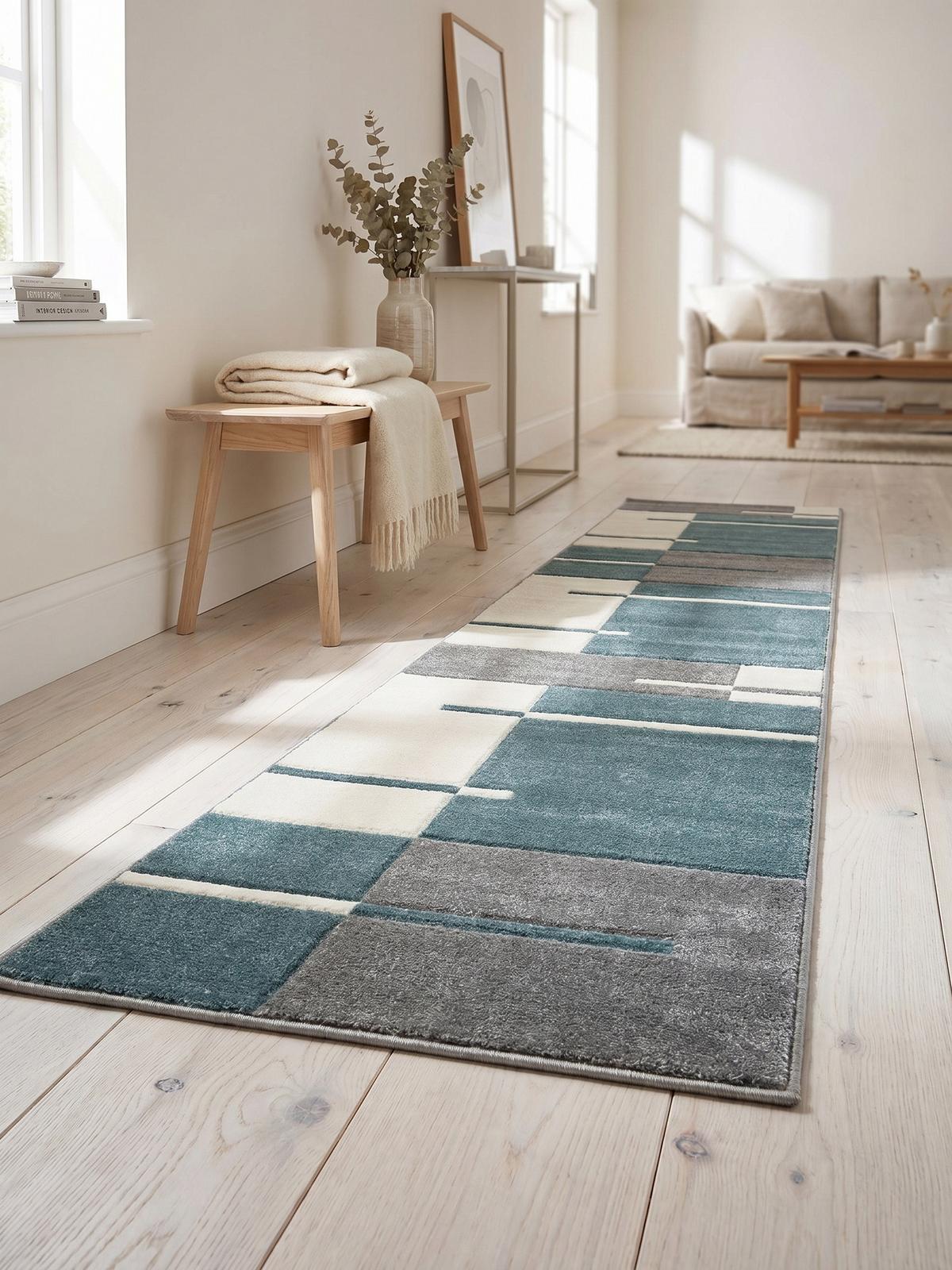 KURZFLORTEPPICH LATEMAR, kariert, Blau, 80 x 300 cm - Blau, Textil (300/80cm) - KADIMA DESIGN