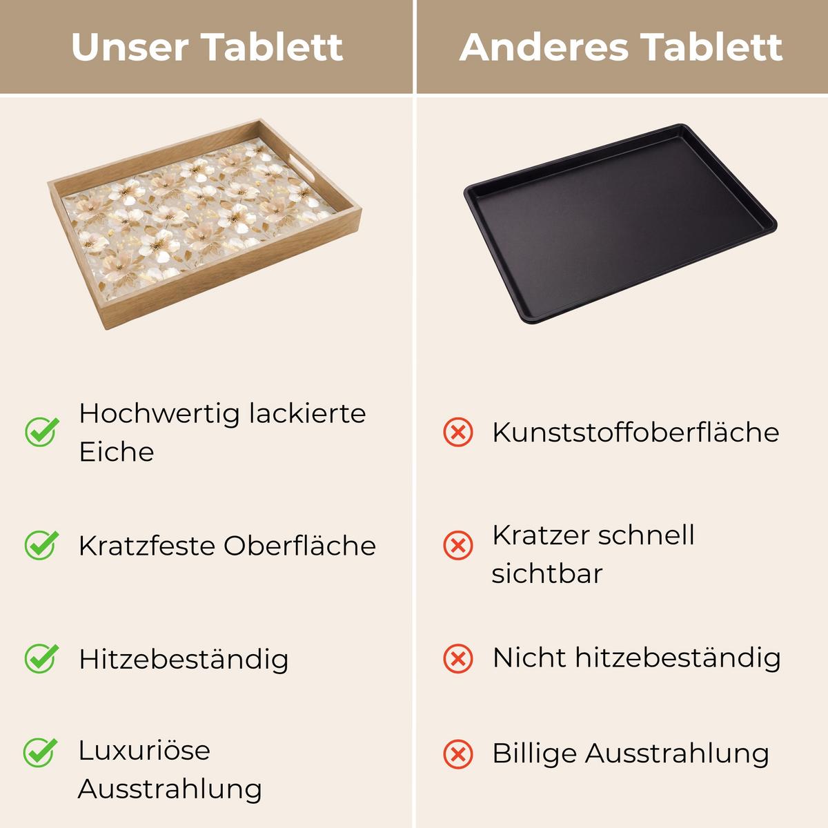TABLETT Blumen - künstlerisch - Gold 50x35 cm - Beige, Holz (50/5/5cm) - OnlyWow