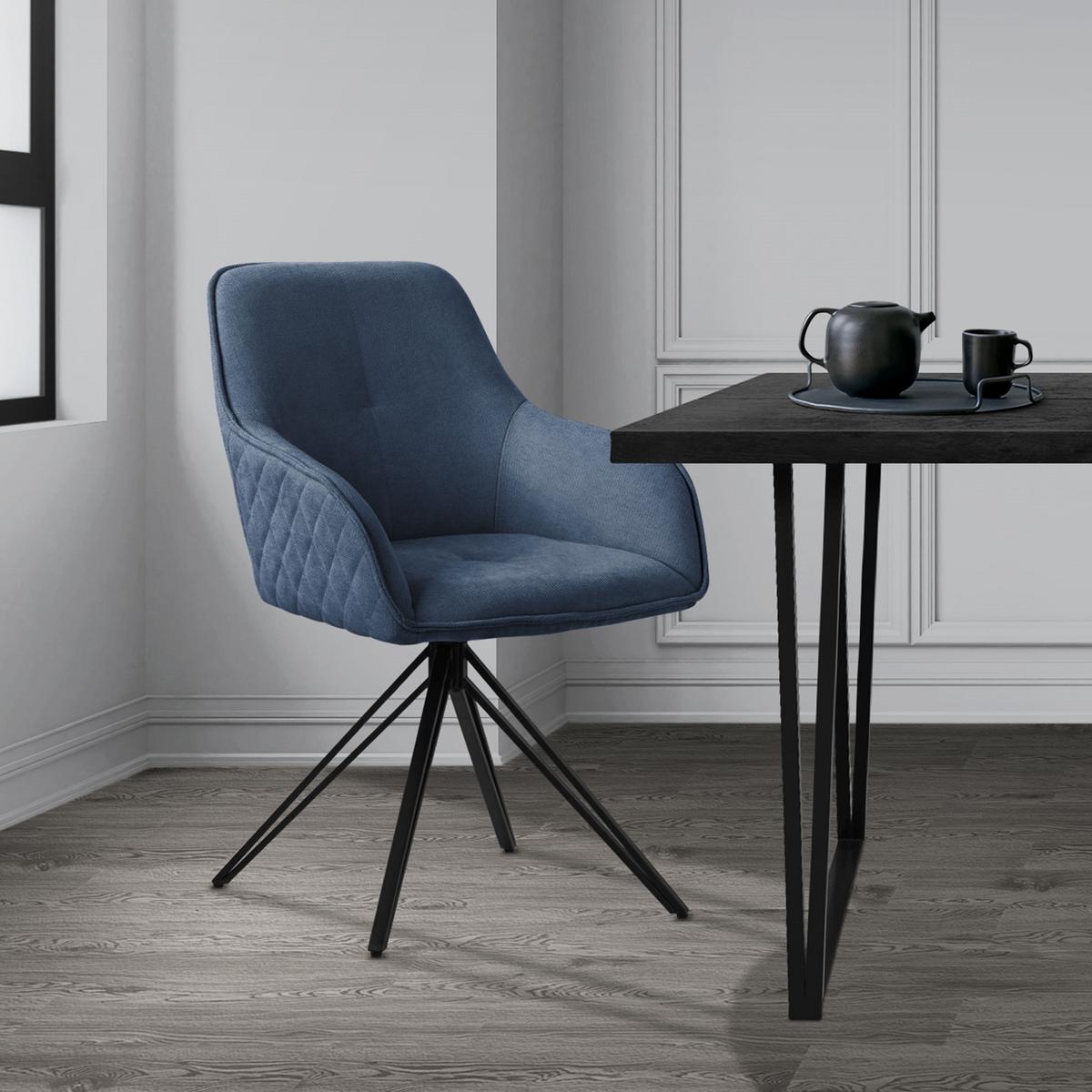 ESSZIMMERSTUHL drehbar Blau Webstoff - Blau/Schwarz, Textil/Metall (61/84.5/57cm) - ML-DESIGN