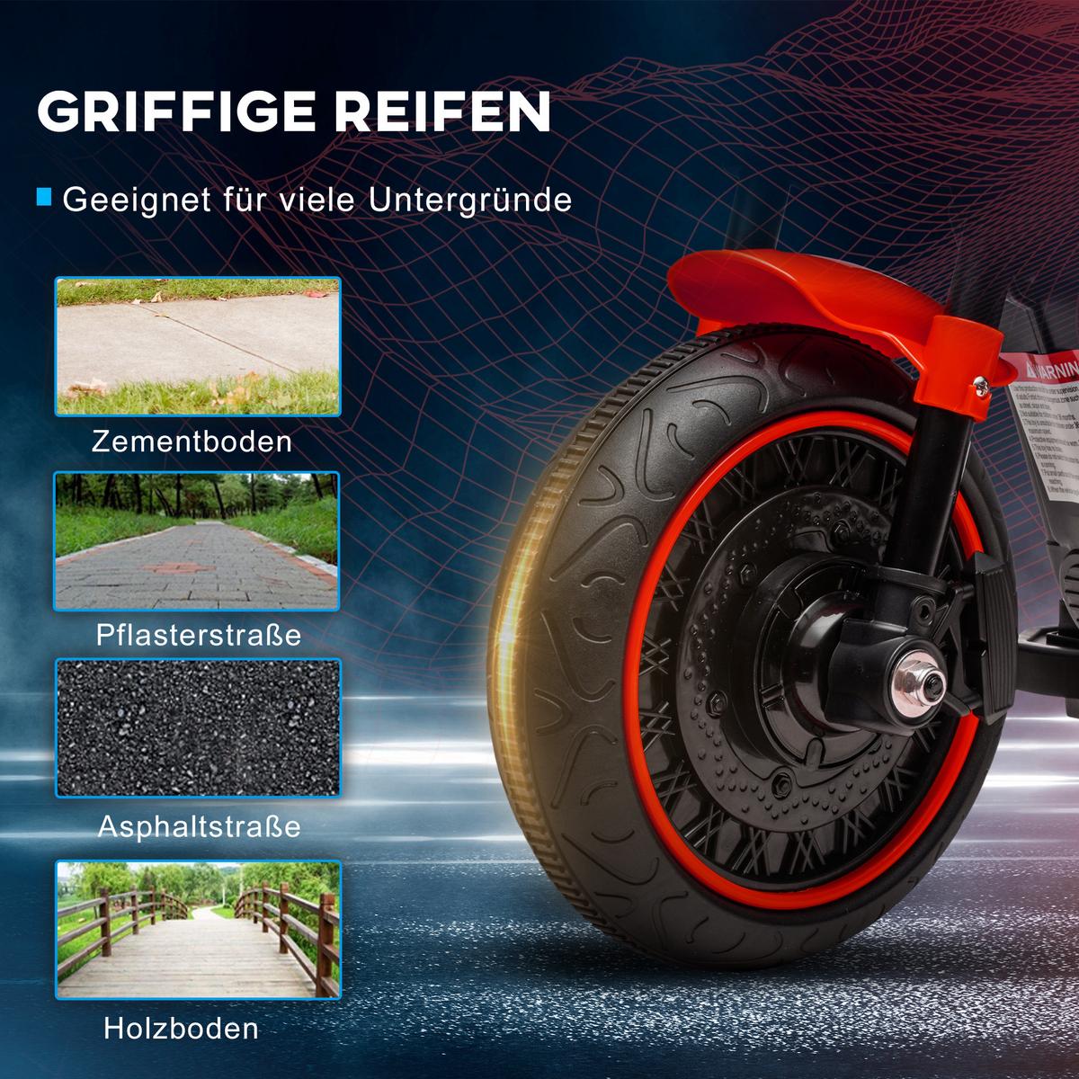 KINDER Elektro-Motorrad Kindermotorrad 6V Kinderfahrzeug für 1,5-3 Jahre Rot - Rot/Schwarz, Kunststoff/Metall (76/42/57cm) - HOMCOM