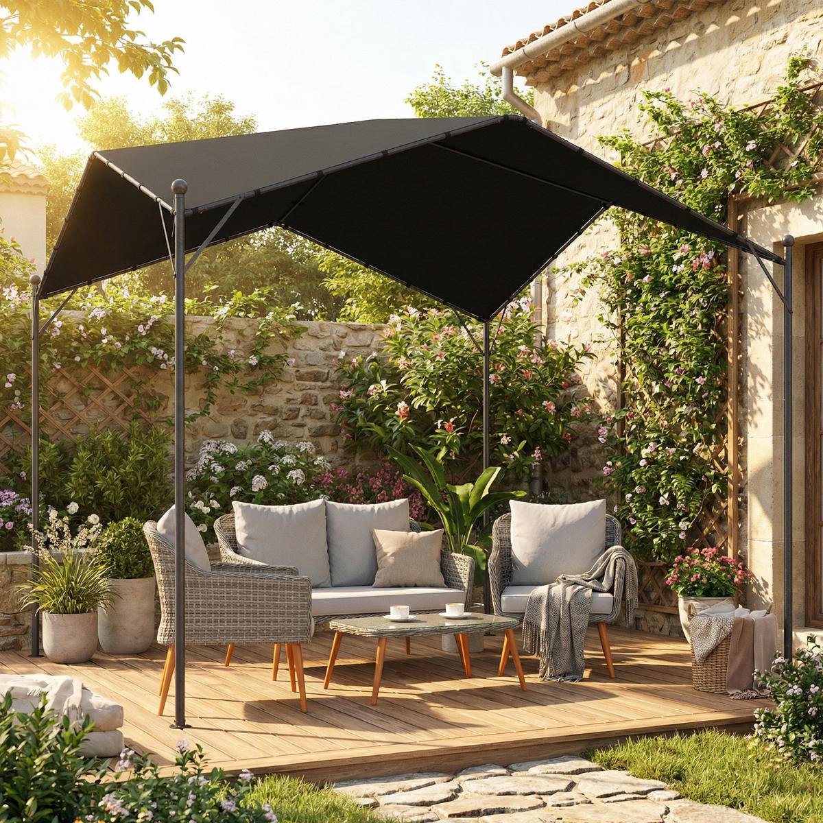 PERGOLA Metall Polyester Dunkelgrau 3/3 m - Dunkelgrau, Textil/Metall (300/280/300cm) - Outsunny