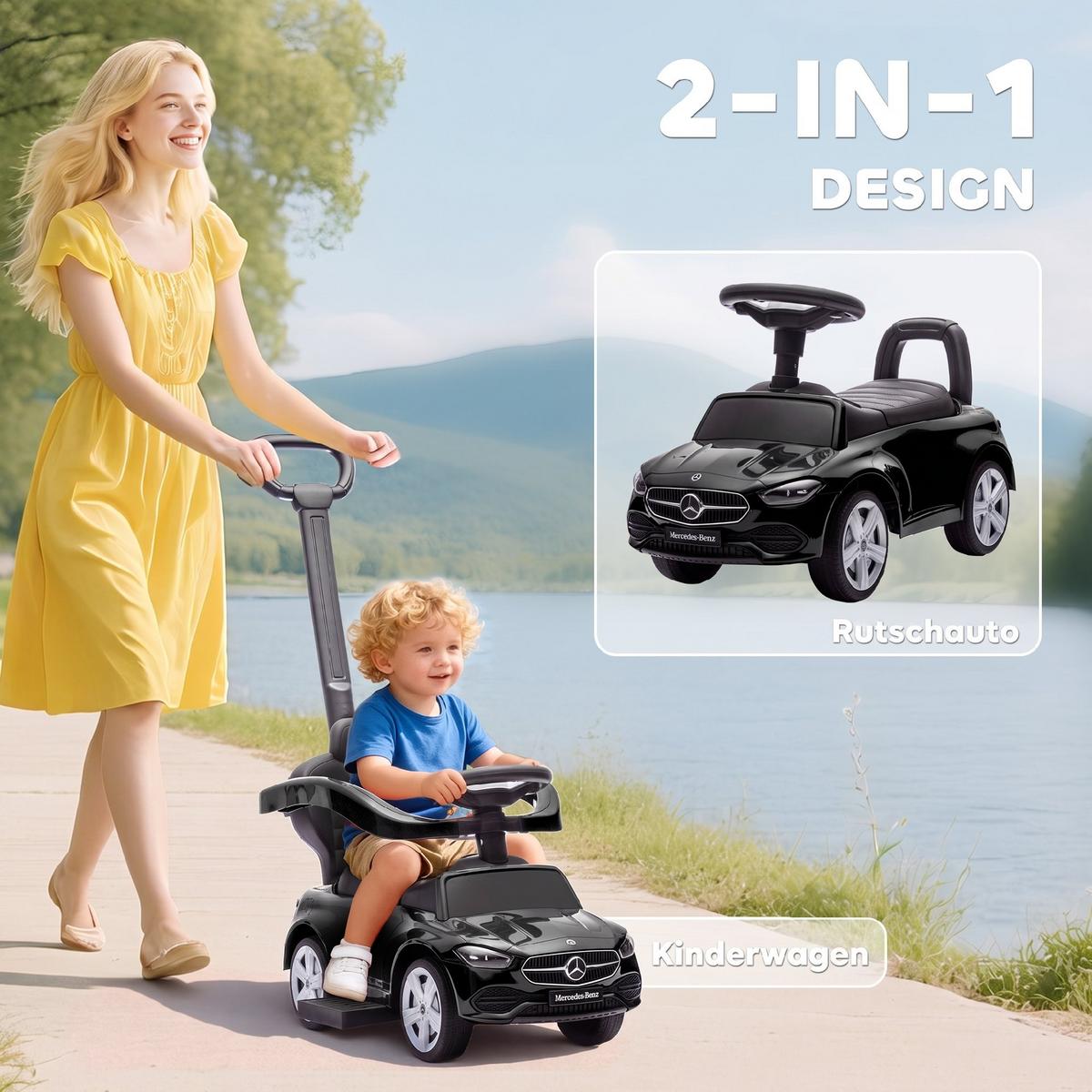 KINDER-RUTSCHAUTO Kunststoff Stahl Schwarz - Schwarz, Kunststoff (91/40/83cm) - AIYAPLAY