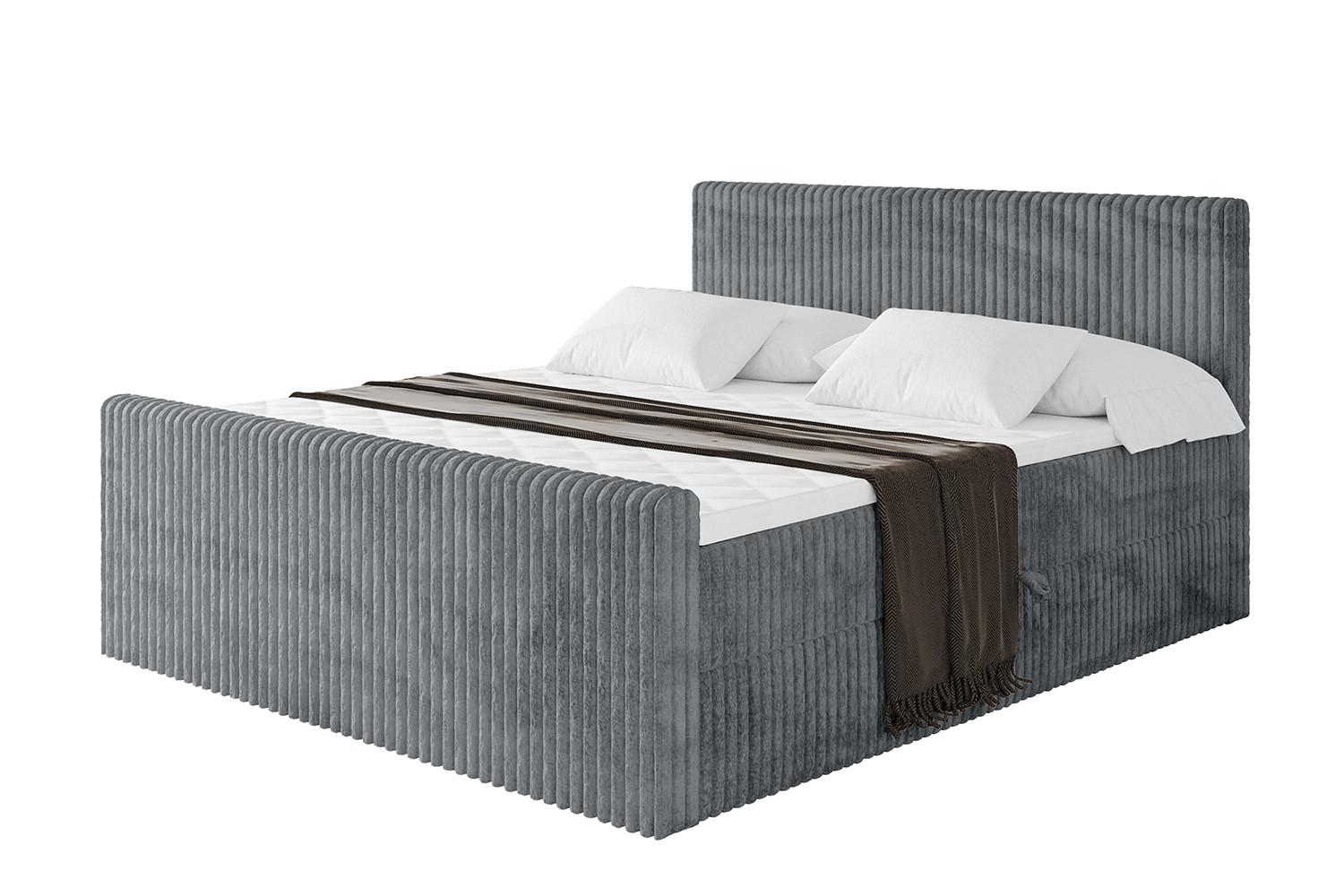 BOXBETT mit Matratze H3 und Lattenrost - TOLO-Z - 160x200 Cord - Dunkelgrau - Dunkelgrau, Holzwerkstoff (160/200cm) - ALTDECOR