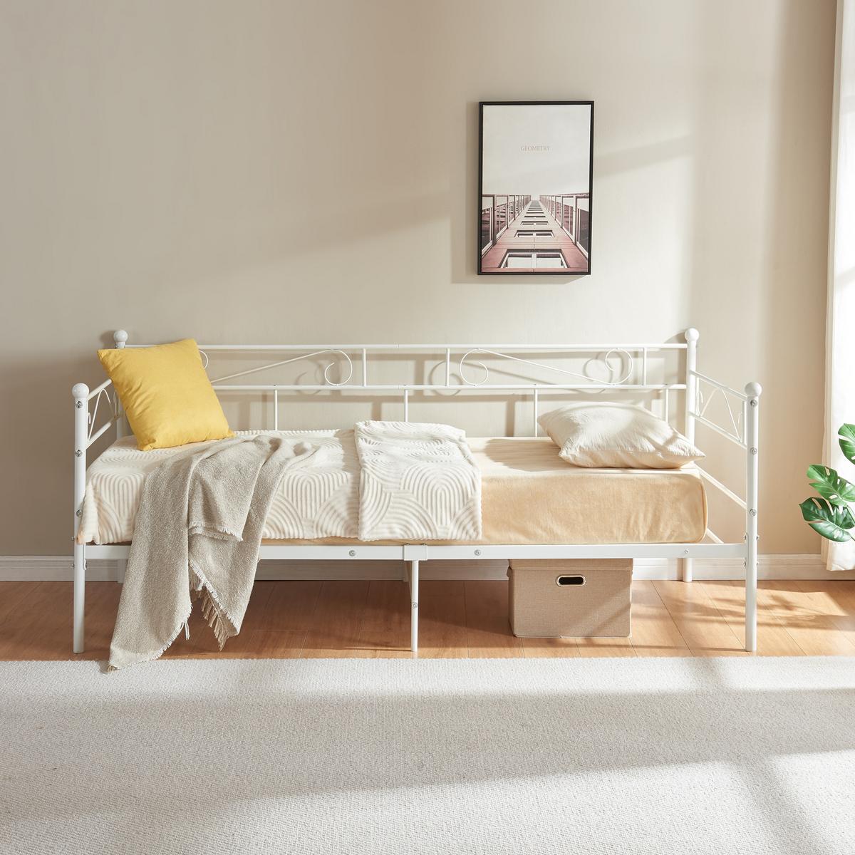 TAGESBETT Granada mit Matratze - Weiß, Textil/Metall (90/200cm) - [en.casa]