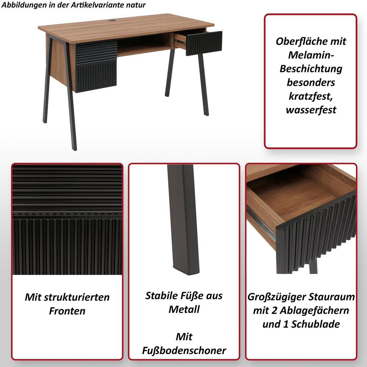 SCHREIBTISCH rechteck Walnuss Dekor - Walnussfarben, Holz (60/120/78cm) - MCW