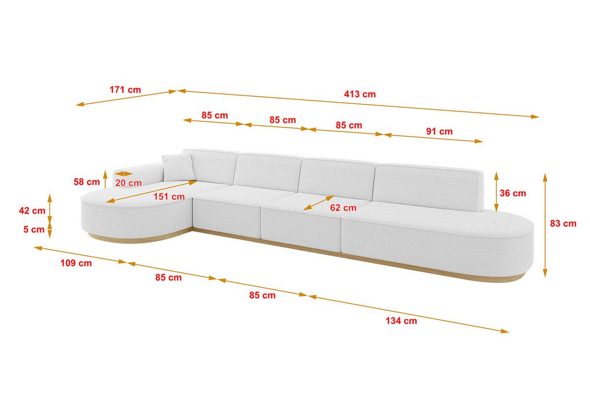 ECKSOFA Ottomane Links MARI-L3-v2 - 413x171x83 cm Weiß Bouclé - Weiß, Holzwerkstoff/Textil (413/171cm) - ALTDECOR