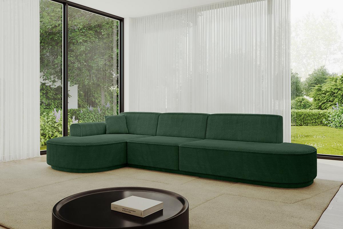 ECKSOFA Ottomane Links MARI-L2-v3 - 328x171x83 cm Grün Cord - Schwarz/Grün, Holzwerkstoff/Kunststoff (328/171cm) - ALTDECOR