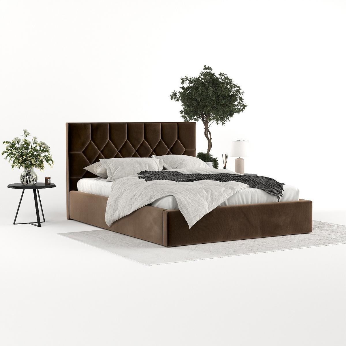 POLSTERBETT Brisa 160/200 cm Braun im Kronos Stoff - Schwarz/Naturfarben, Holz/Holzwerkstoff (160/200cm) - AltaBeds