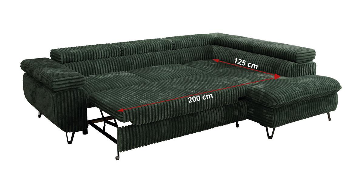 ECKSOFA PABLO L Grün Cord - Links Seite mit Visco Topper - Schwarz/Grün, Textil/Metall (208/273cm) - MKS