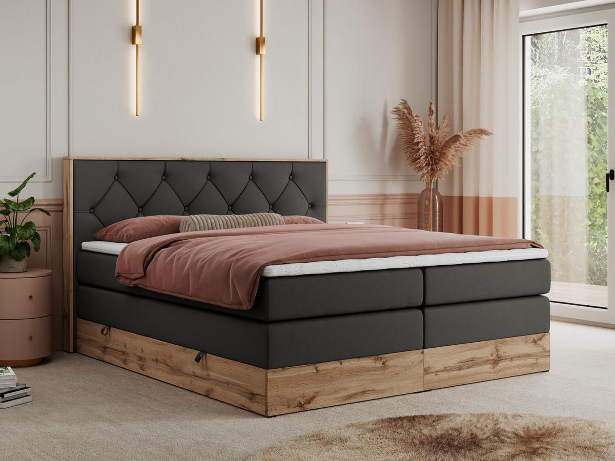 BOXSPRINGBETT VENETO KING 140/200 Dunkelgrau Kunstleder - H3 - Dunkelgrau, Holz/Textil (140/200cm) - MKS