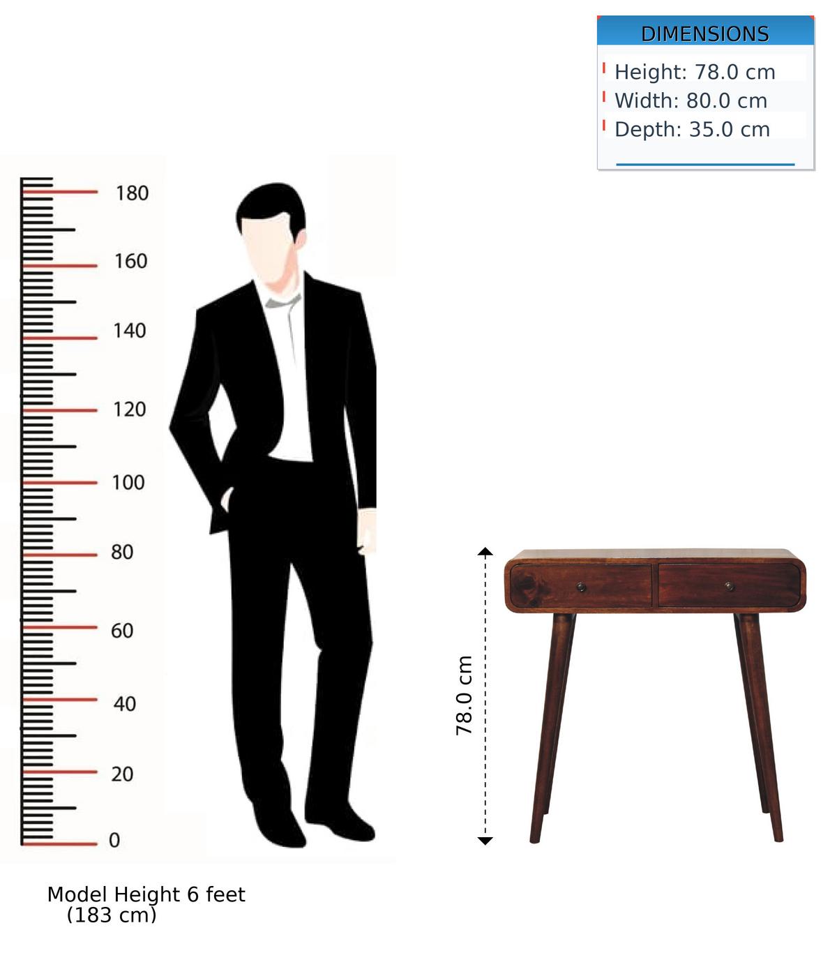 KONSELENTISCH mit 2 schubladen, Nordische Beine, Braun - Kastanienfarben/Messingfarben, Holz/Metall (35/80/78cm) - Artisan Furniture