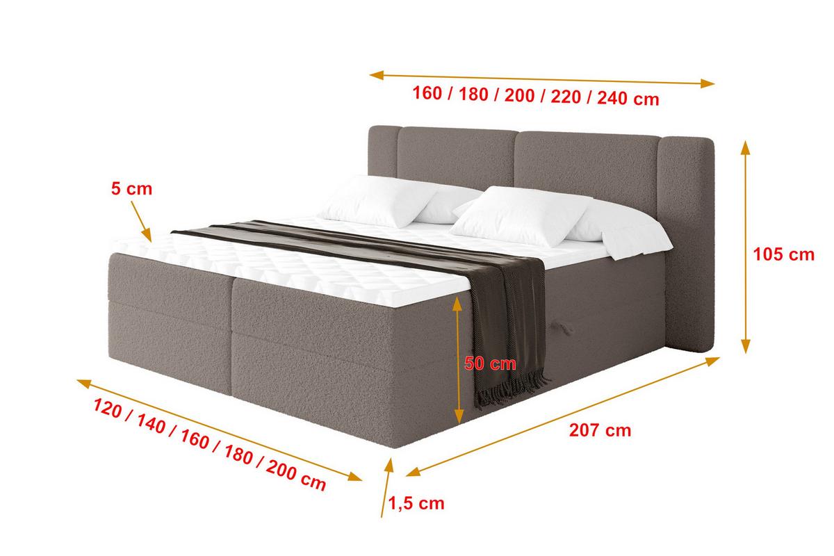 BOXBETT mit Matratze H3 - EVON - 180x200 cm Braun - Braun, Holzwerkstoff (180/200cm) - ALTDECOR