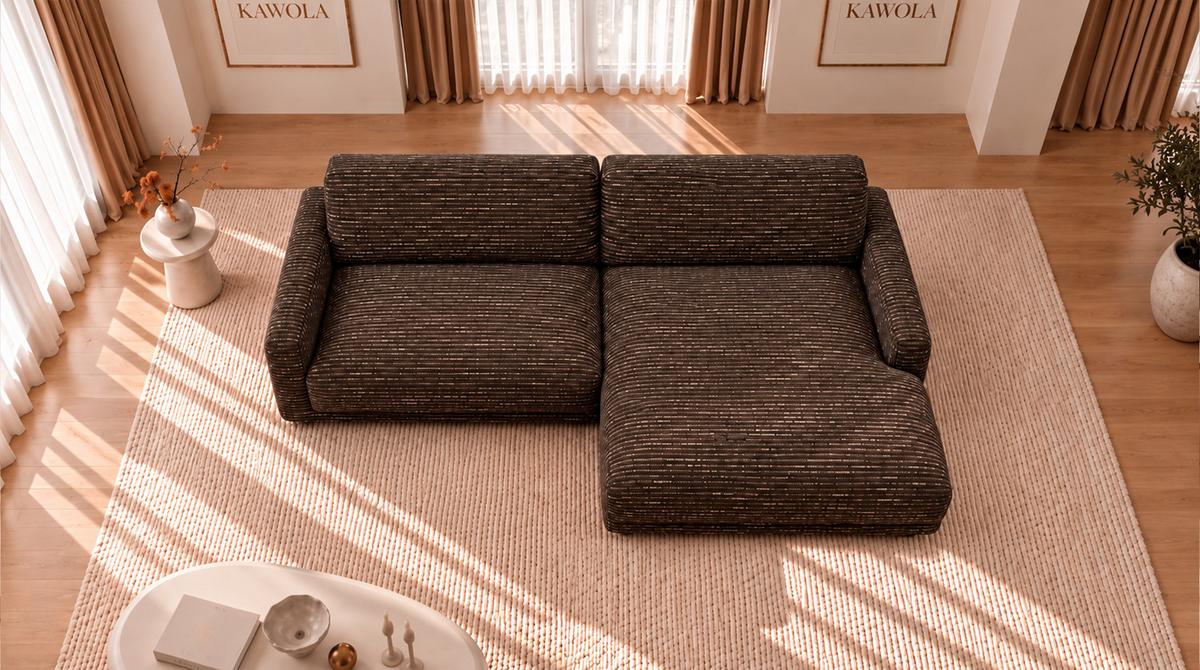 ECKSOFA MARLIN Braun Flachgewebe - Schwarz/Braun, Kunststoff/Textil (262/168cm) - KAWOLA