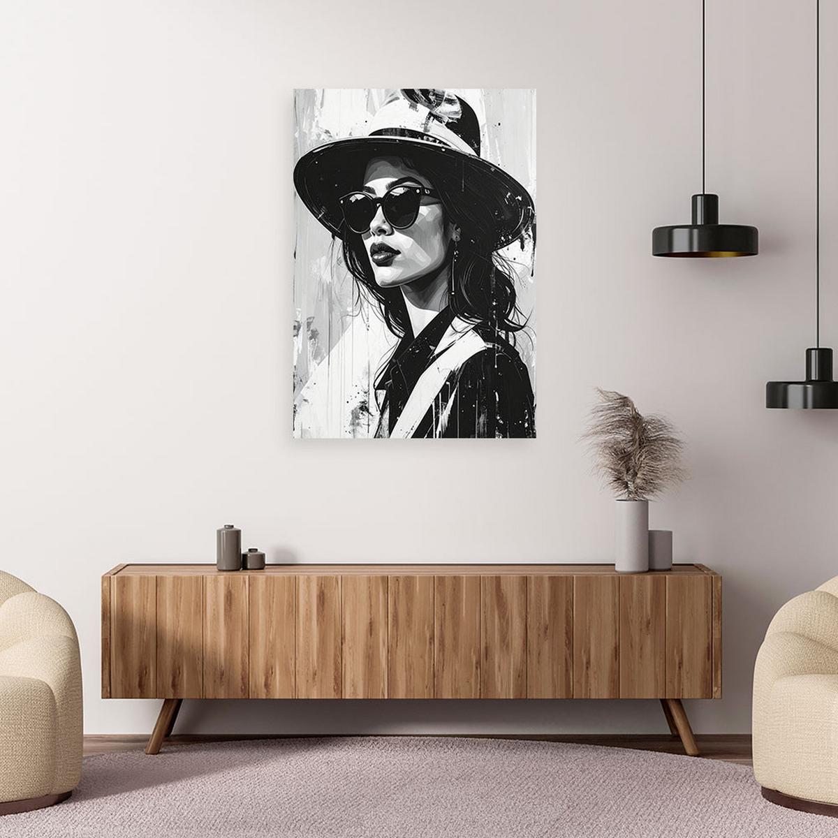 BILD auf Leinwand, Frau mit schwarzem Hut im Boho Stil - Schwarz, Textil (40/60cm) - Feeby