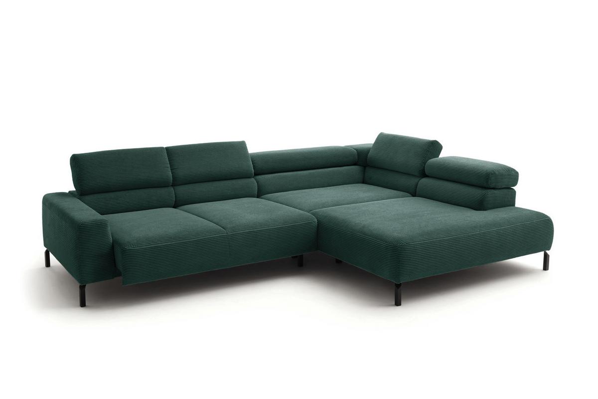 ECKSOFA MIT MOTORISCHEM SITZVORZUG DELIA Smaragdgrün Cord Relaxfunktion - Smaragdgrün/Schwarz, Textil/Metall (312/219cm) - KAWOLA