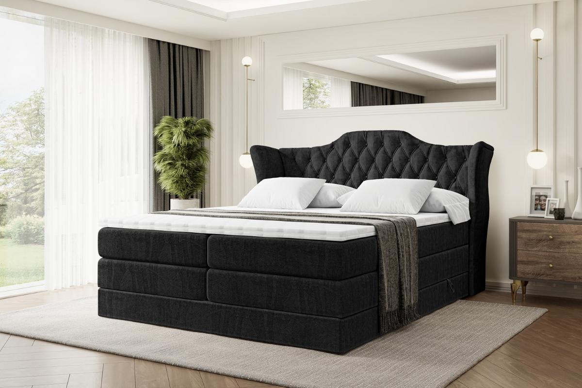 BOXSPRINGBETT VILA KING - 120x200 - H3/H4 - Schwarz - Schwarz, Holzwerkstoff (120/200cm) - ALTDECOR