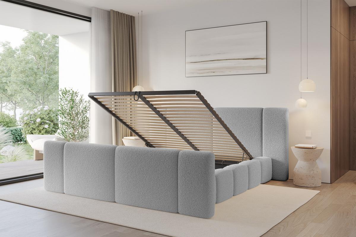 POLSTERBETT mit Bettkasten, Fußteil und Lattenrost, Bett mit Matratze H3/H4 - NILO-Z 180x200 Hellgrau - Taupe, Holzwerkstoff/Textil (180/200cm) - ALTDECOR