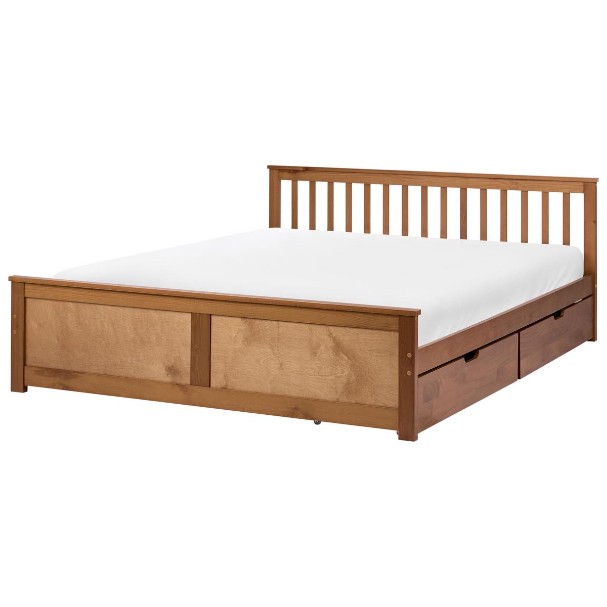 BETT mit 2 Schubladen 180/200 cm Kiefernholz Braun Olendon - Braun, Holz (180/200cm) - Beliani