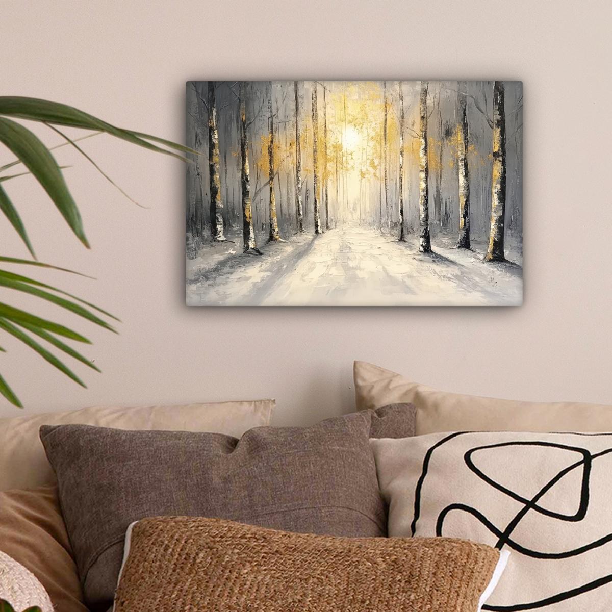 LEINWANDBILD Winter - Abstrakt - Schnee - Natur - Sonne Deko Schlafzimmer 30x20 cm - Grau, Textil (30/20cm) - MuchoWow