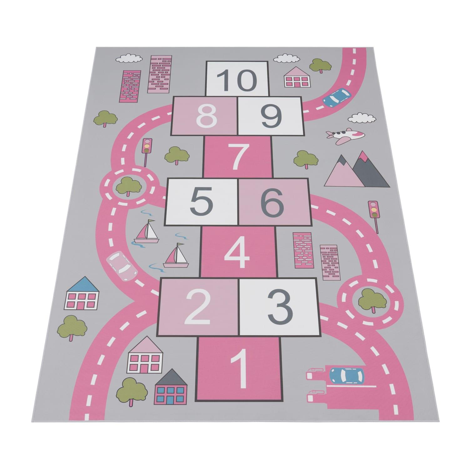 KINDERTEPPICH Waschbar, mit Hüpfkästchen-Motiv, Rosa, 80 x 150 cm - Rosa, Textil (150/80cm) - KADIMA DESIGN