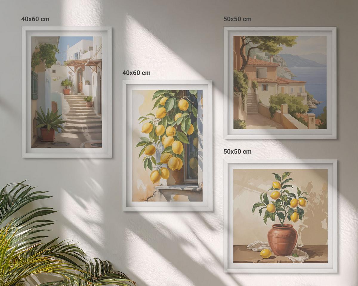 BILDER SET 4er Set - 50x50 cm & 40x60 cm Weißer Rahmen - Lemon Streets Meerblick - Weiß, Kunststoff (50/50cm) - TULUP