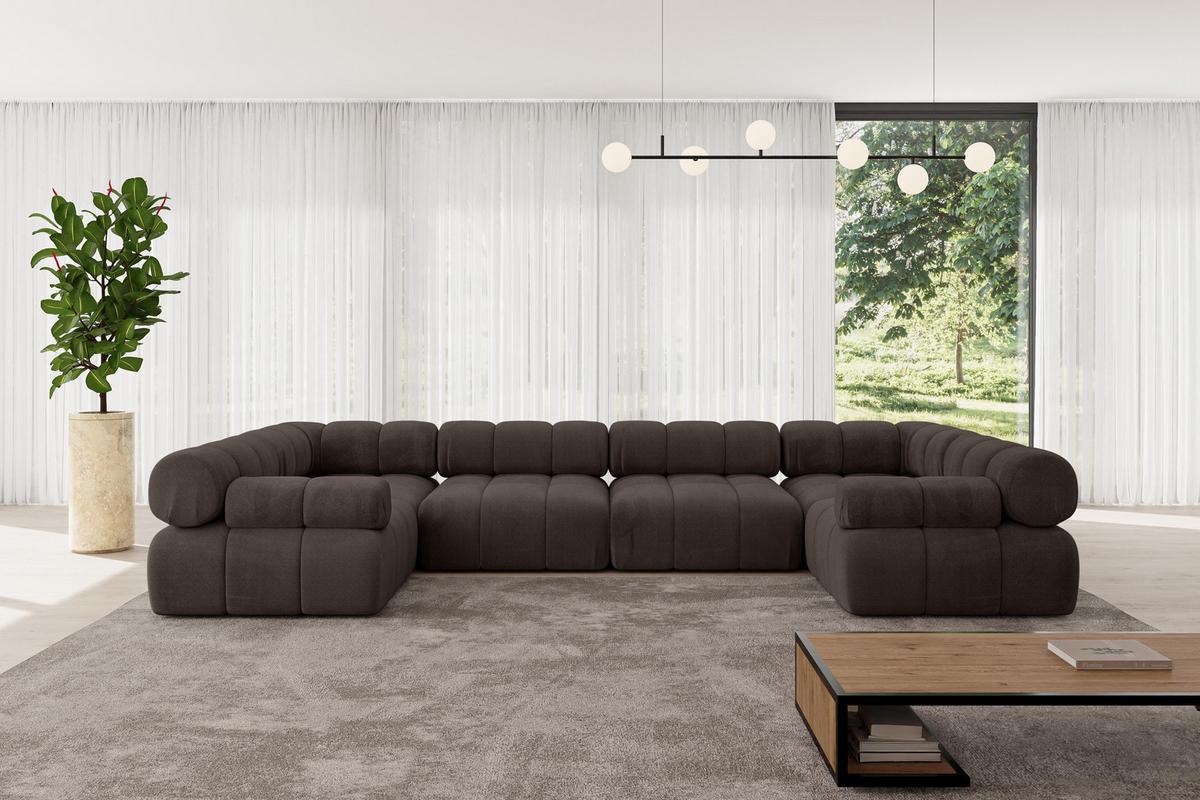 WOHNLANDSCHAFT modulares Sofa Birno-U2 - 380x190x70 cm Braun Velours - Braun, Holzwerkstoff/Textil (380/70/190cm) - ALTDECOR
