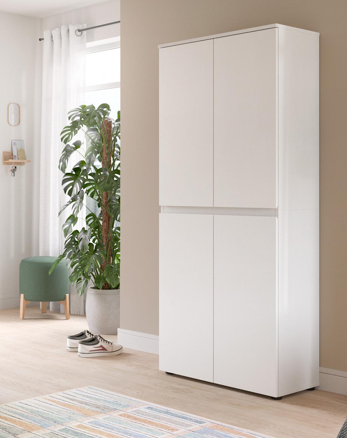 MEHRZWECKSCHRANK weiß 70 x 175 cm, Stauraumschrank 4-türig mit 9 Fächern - Schwarz/Weiß, Holzwerkstoff/Kunststoff (70/175/37cm) - Inn.Furn