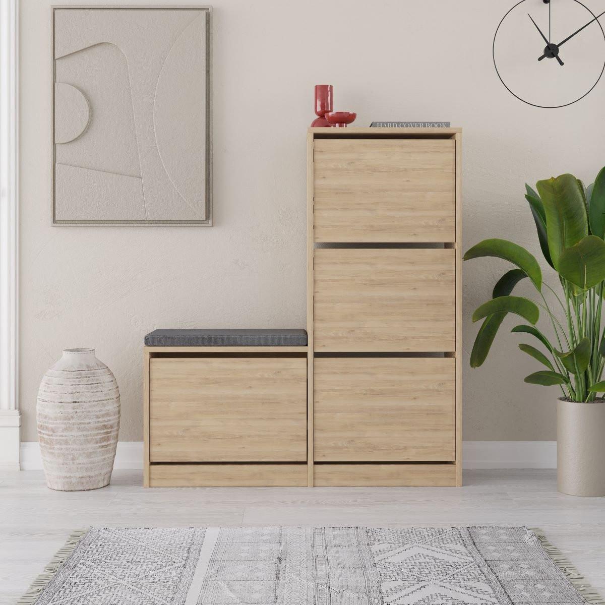 SCHUHSCHRANK 4 Türen L105 cm - Dude - Eichefarben, Holzwerkstoff (105/118.5/26cm) - Calicosy