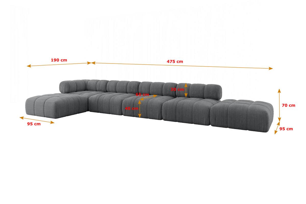 ECKSOFA modulares Sofa Kerru-L3 - 475x190x70 cm Dunkelgrau Cord - Dunkelgrau, Holzwerkstoff/Textil (475/190cm) - ALTDECOR