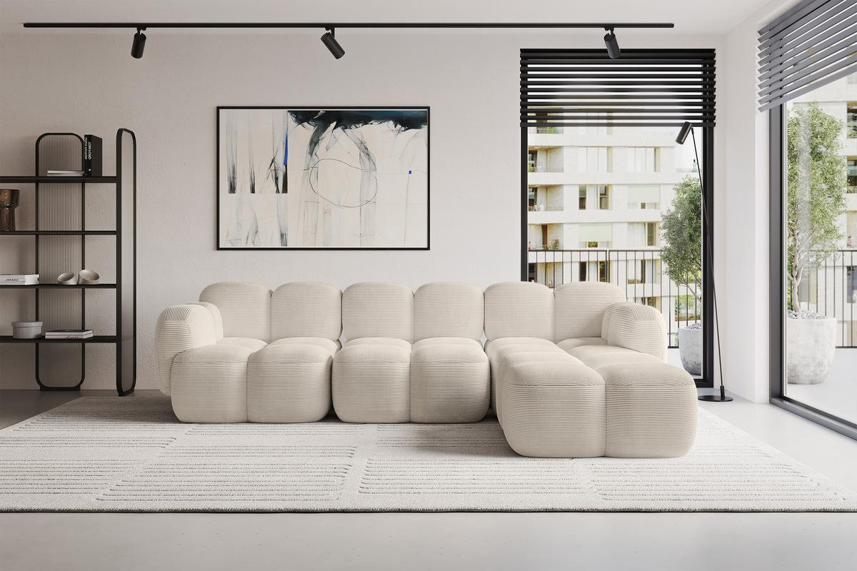 ECKSOFA modulares Sofa Rechts Miko-L2 302x205x75 Beige Cord - Beige/Schwarz, Holzwerkstoff/Kunststoff (302/205cm) - ALTDECOR