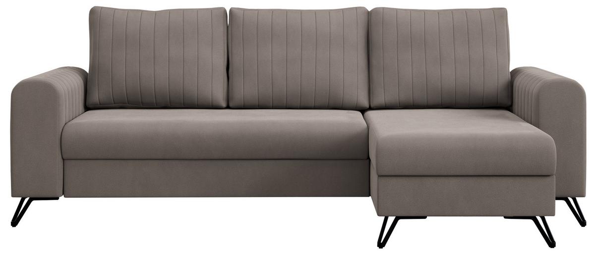 ECKSOFA Axel Samt Hellbraun - Hellbraun/Schwarz, Textil/Metall (242/140cm) - MKS