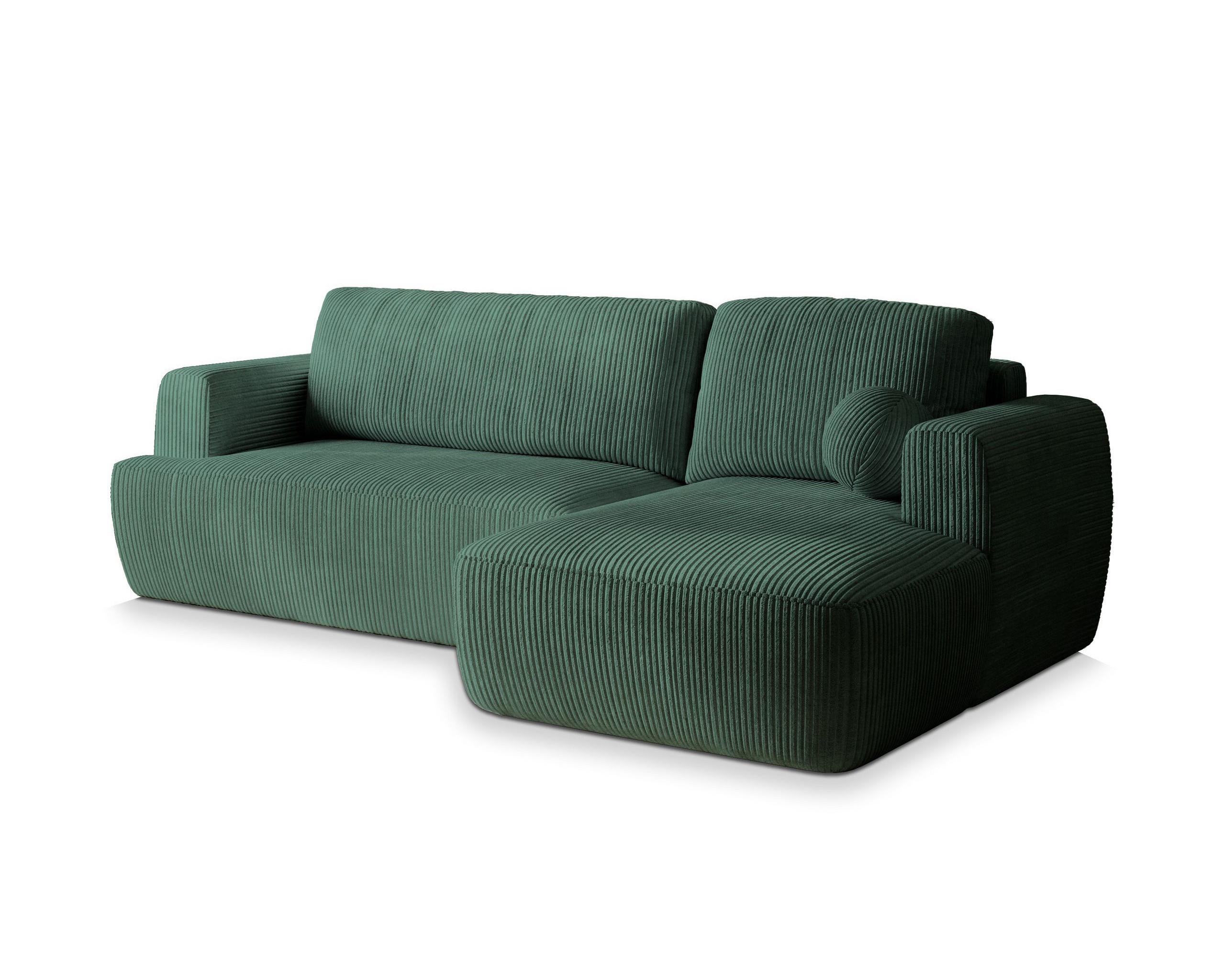 ECKSOFA SENTI P R-S Grün Kordstoff mit Schlaffunktion - Schwarz/Grün, Holz/Kunststoff (246/148cm) - MASSENO