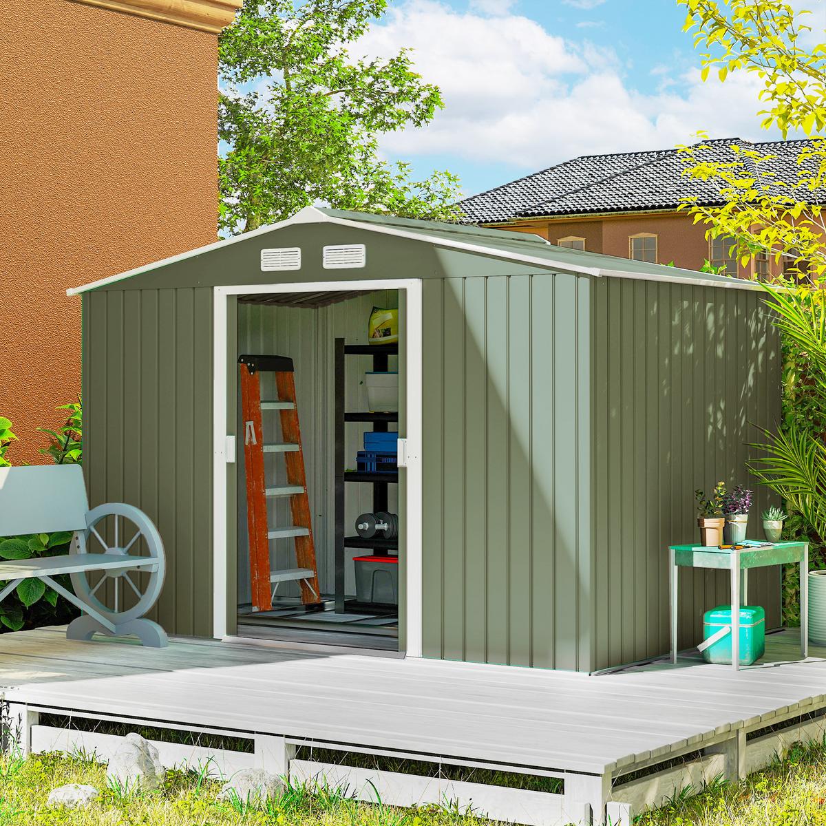 GERÄTEHAUS Gartenhaus Geräteschuppen Gartenschrank Hellgrün 277 x 195 x 192 cm - Hellgrün, Metall (195/192/277cm) - Outsunny