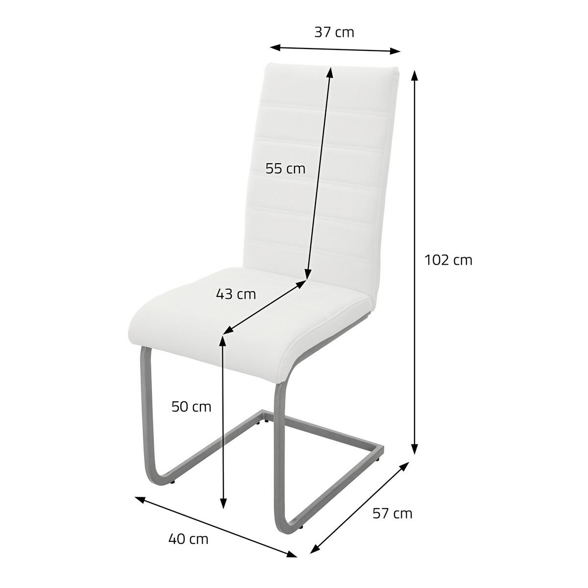 SCHWINGSTUHL 4er Set Weiß Kunstleder - Silberfarben/Weiß, Metall (40/102/57cm) - ML-DESIGN